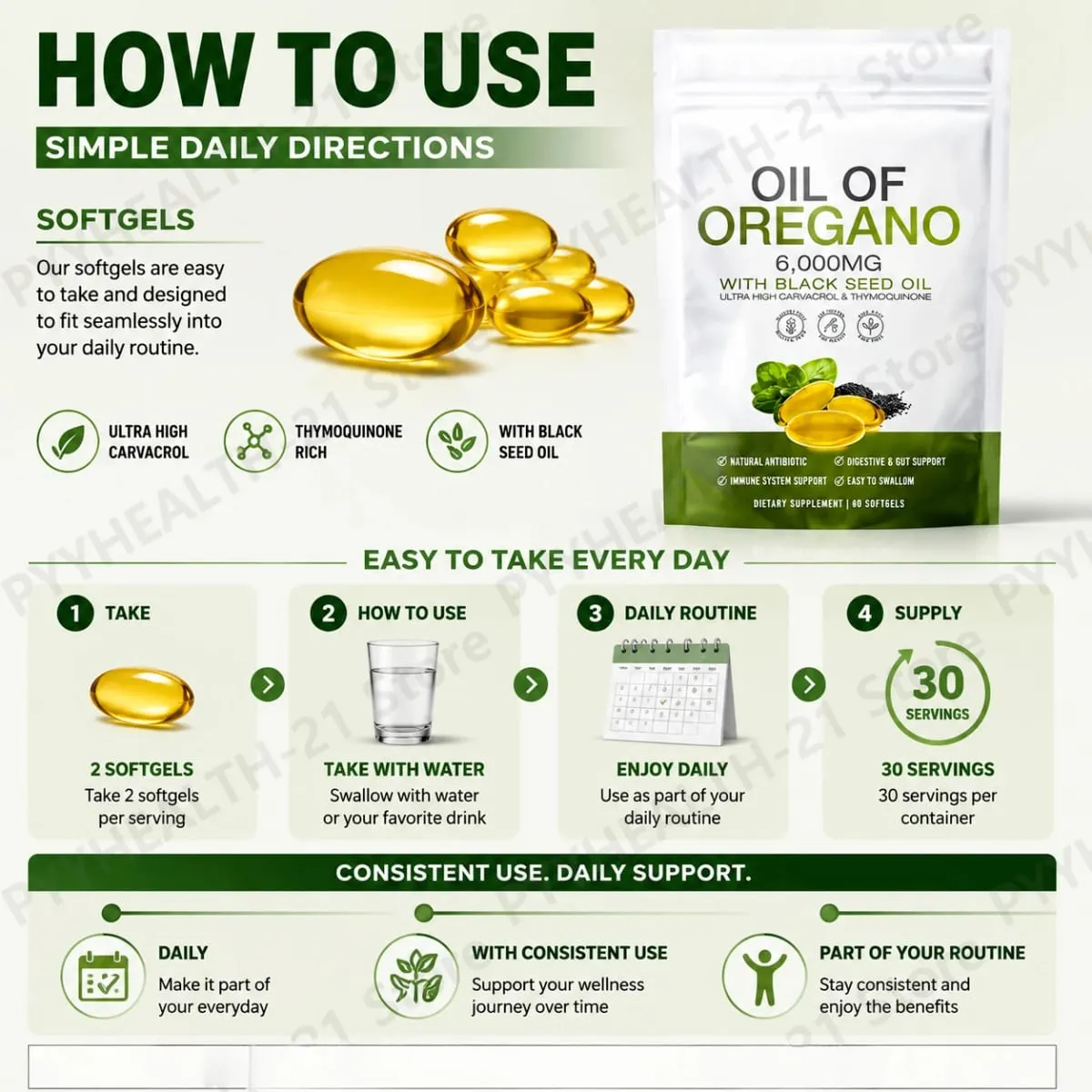 Oil of Oregano 6000mg Black Seed Oil Softgels Supports Daily Immune Defense Digestive Balance Herbal Formula Non GMO 60 Count — image 6