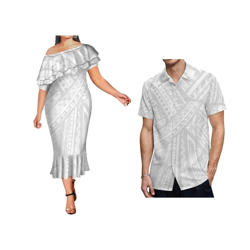 γιορτή της μητέρας Σάλι One Shoulder Fishtail Λευκό Φόρεμα Bodycon Τρομπέτα Γοργόνα Casual Φορέματα Πολυνησιακά γυναικεία φορέματα μεγάλου μεγέθους — image 4
