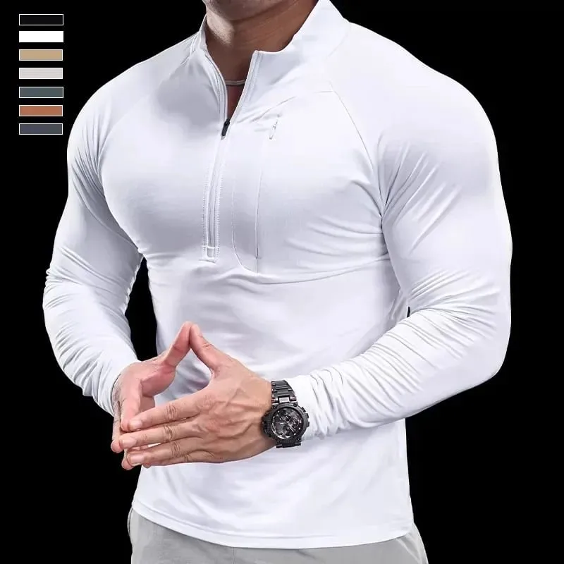 2024 New Men's Sports Gym Fitness Tops Running Training Clothes Round Neck Quick-drying Breathable Long-sleeved T-shirt Autumn