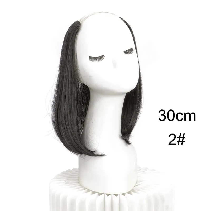 20/30cm Synthetic Short Straight Internal Buckle V-shaped Half Head Hair Extension Invisible Hairpiece for Women — image 12