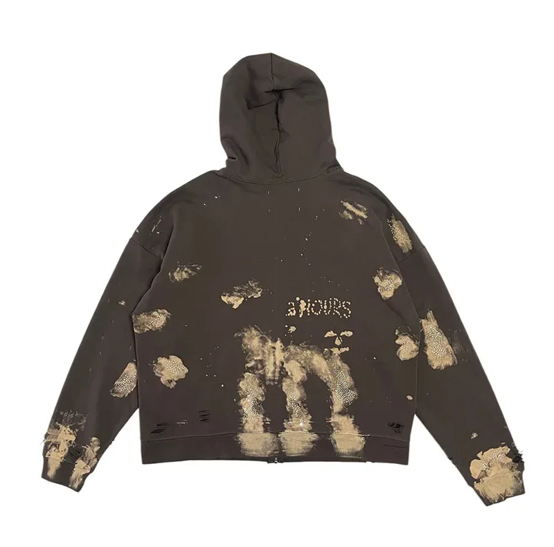 Washed Graffiti PALY Hoodies Men Woman Vintage Damaged Hole Old New Autumn Winter Zipper Hooded Pullovers Sweatshirts — image 2