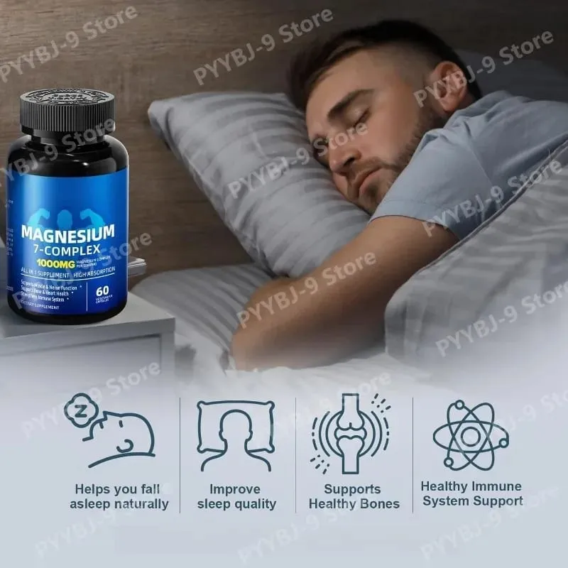 Magnesium 7 Complex Supplement with Glycinate Citrate Malate Chelate Zinc Vitamin D3 B6 for Sleep Muscle Relief 60 Capsules — image 5