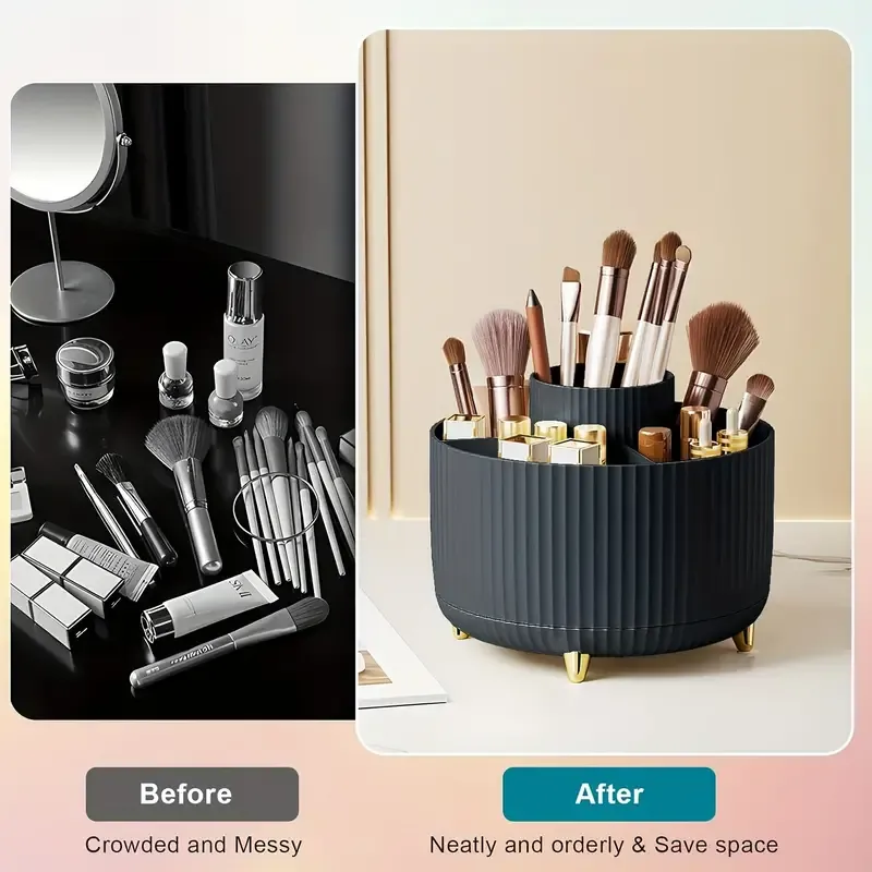 Suporte giratório 360 ° para pincéis de maquiagem, 5 espaços, organizador, mesa multifuncional, armazenamento de cosméticos para banheiro de mesa