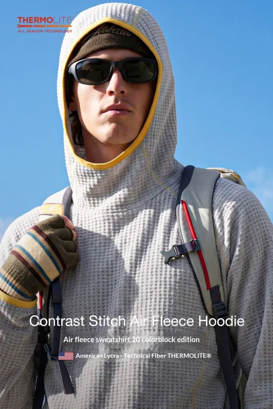 THERMOLITE® Men's Lightweight Air Fleece Hoodie Contrast Stitch Thermal Pullover Sweatshirt Quick Dry Outdoor Athletic Tech Top — image 3