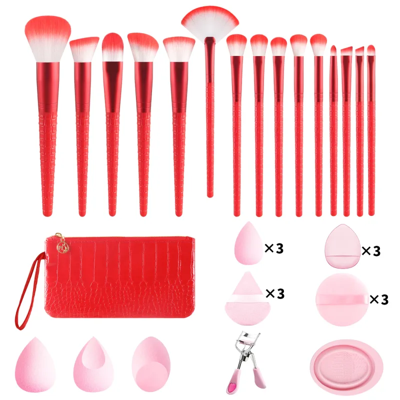 Conjunto de ferramentas de maquiagem tudo em um, 33 peças, 15 pincéis, esponjas de beleza, pó, modelador de cílios com bolsa de armazenamento para maquiagem de rosto inteiro