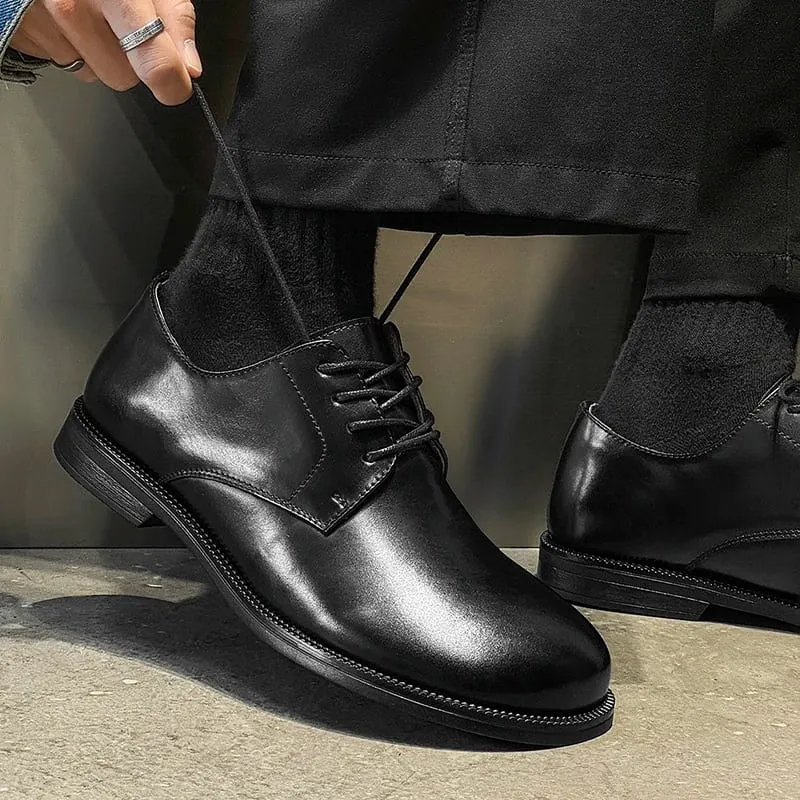 Men Round Toe Lace Up Derby Shoes Retro Simple Non Slip Breathable Comfortable Fashionable Commuting Shoes — image 10
