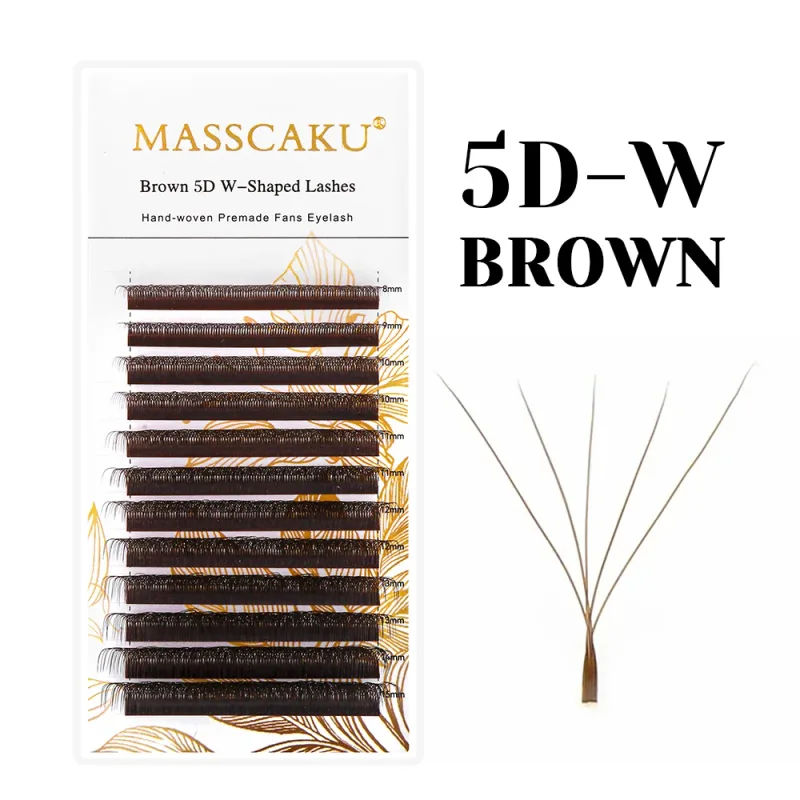 브라운 3D/4D/5D W자형 속눈썹 연장 8-15mm 혼합 길이 손으로 짠 미리 만들어진 볼륨 팬 눈 속눈썹 메이크업 제품