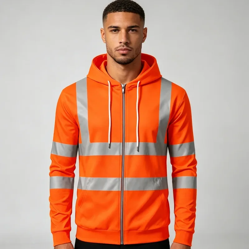 Autumn Fashion Men Drawstring Hooded Top 3D Printed Stripe Full Zip Sweatshirt Outdoor Casual Safety Work Outerwear Hoodie — image 4