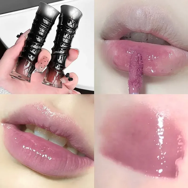 Crystal Punk Red-Brown Glossy Lip Stain Mirror Lip Glaze Sheer Nude Glitter Lip Tint Watery Shine Plumping Makeup Cosmetics — image 3