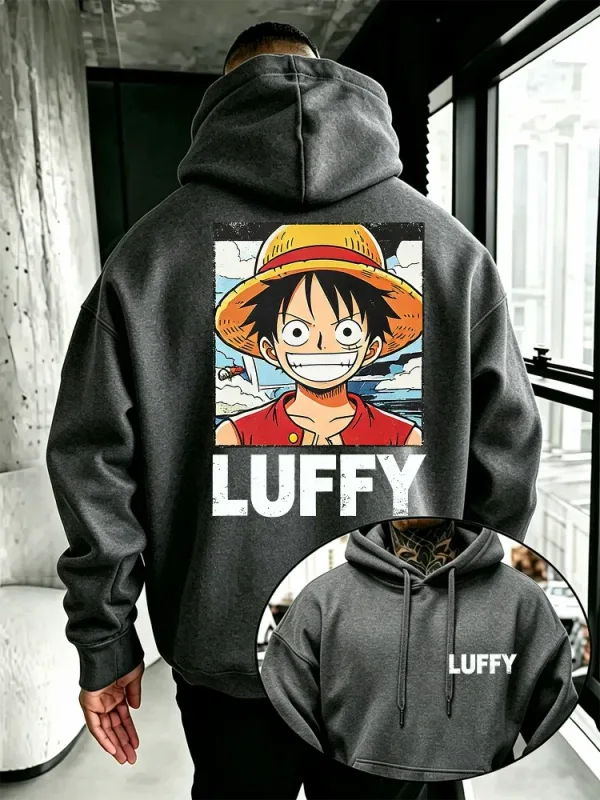 Anime One Piece Hoodie, Vintage Luffy Cartoon Character Front & Back Print Loose Fit Pullover Sweatshirt for Manga Enthusiasts — image 3