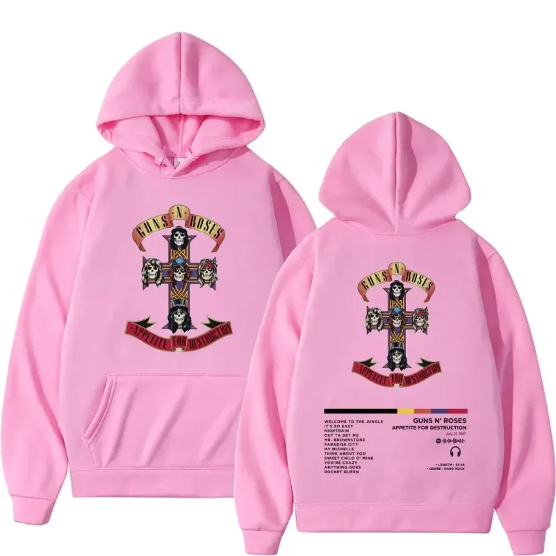 2026 Men's and Women's Guns N Roses Printed Hooded Sweatshirts Guns N Roses Unisex Clothing Printed Rock Hip-hop Gothic Fashion