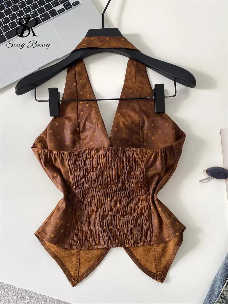 Polka Dot PU Leather Sexy Top Slim Backless Shirred Zipper Sensual Tank Top 2026 Women Trendy Halter Hotsweet Camisole — image 4