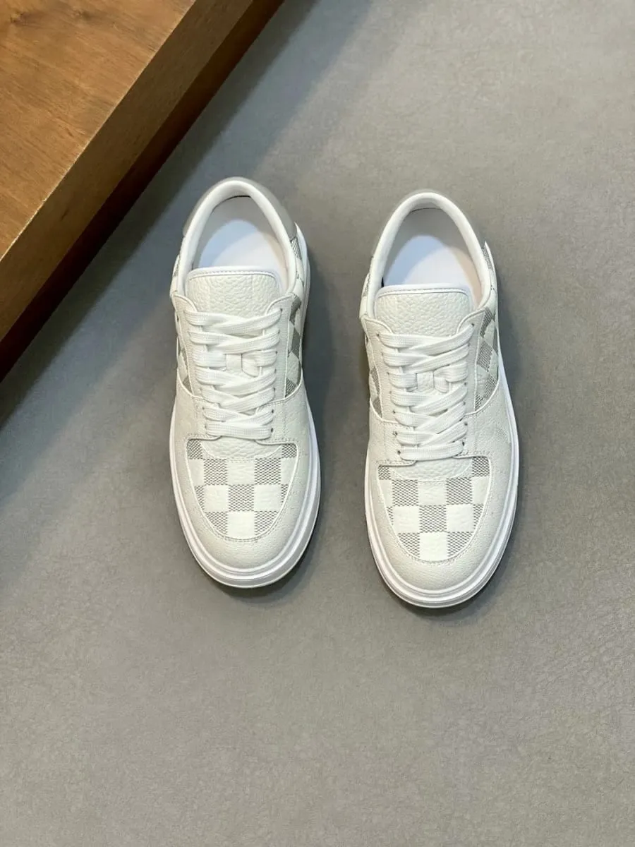 Grain Leather Low‑Top Skate Sneakers Grey White Checkerboard Print Patchwork Non‑Slip Rubber Sole Minimal Versatile Daily Walking Shoes — image 2