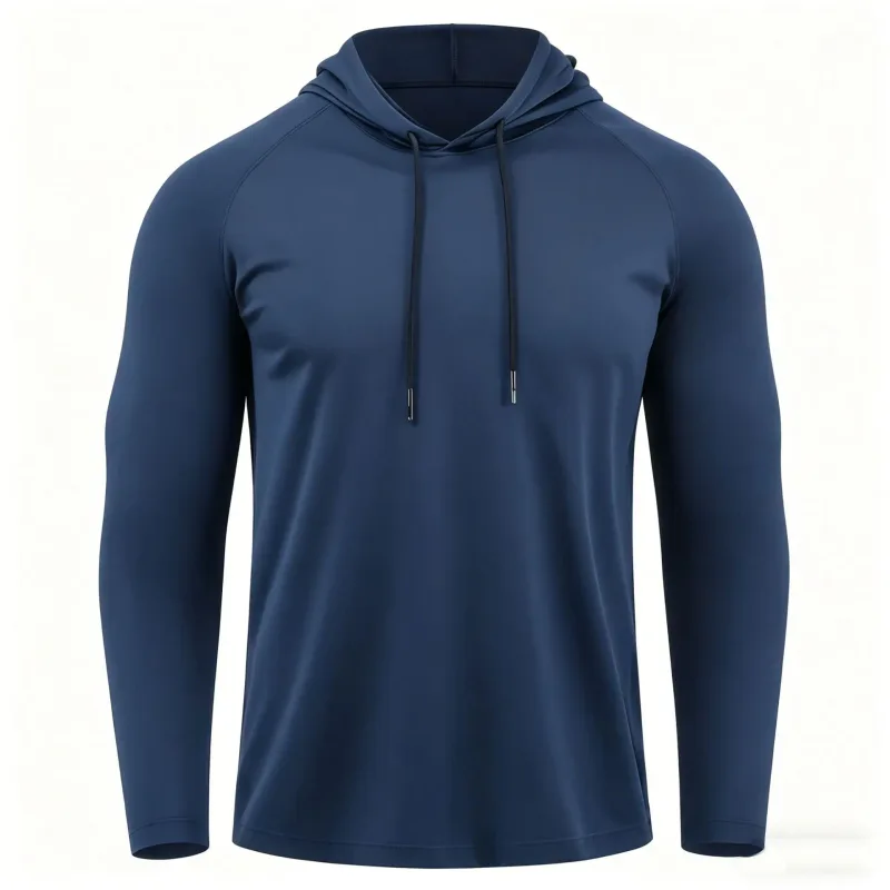 Men's Sun Protection Shirts Long Sleeve Hoodies Solid Quick Dry T-shirt Mens Bodybuilding Fitness Muscle Sportwear Gym Clothing — image 9