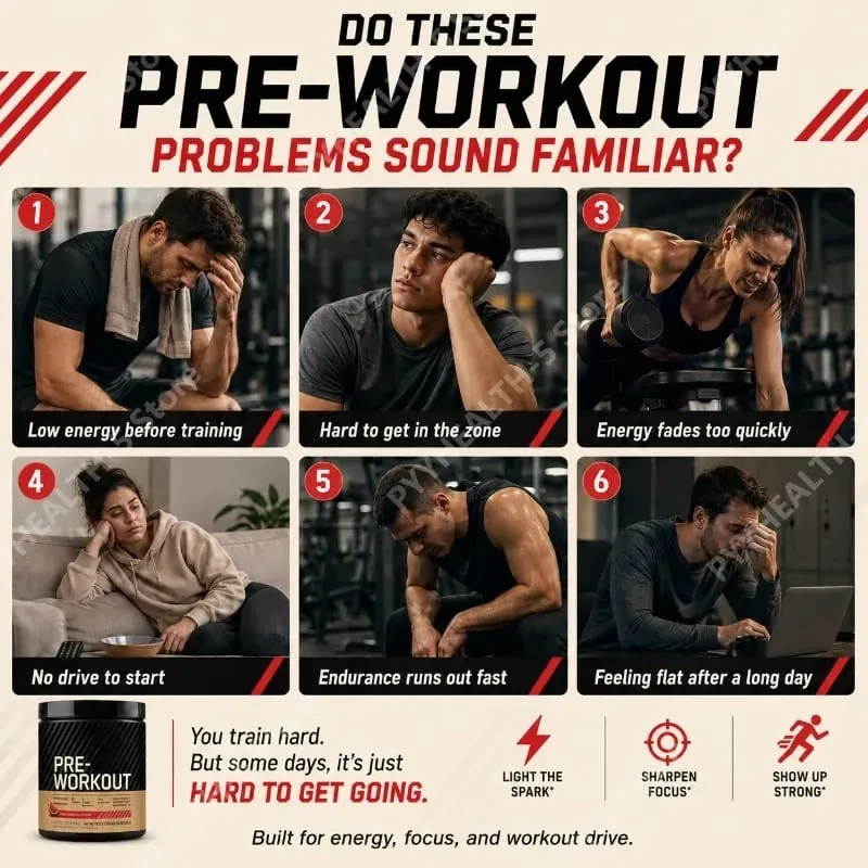 Pre Workout Pulver med Kreatin Beta Alanine L Citrulline Tyrosine Koffein Energi Udholdenhed Fokus Support 300 g 30 portioner — image 4