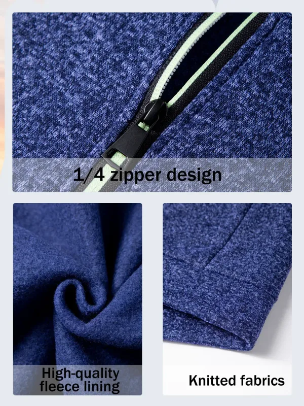 2Pcs Set Men 1/4 Zip Mock Neck Sweatshirt, Fleece Lined Pullover with Ribbed Cuffs Warm Casual Top for Fall Winter Daily Wear — image 7