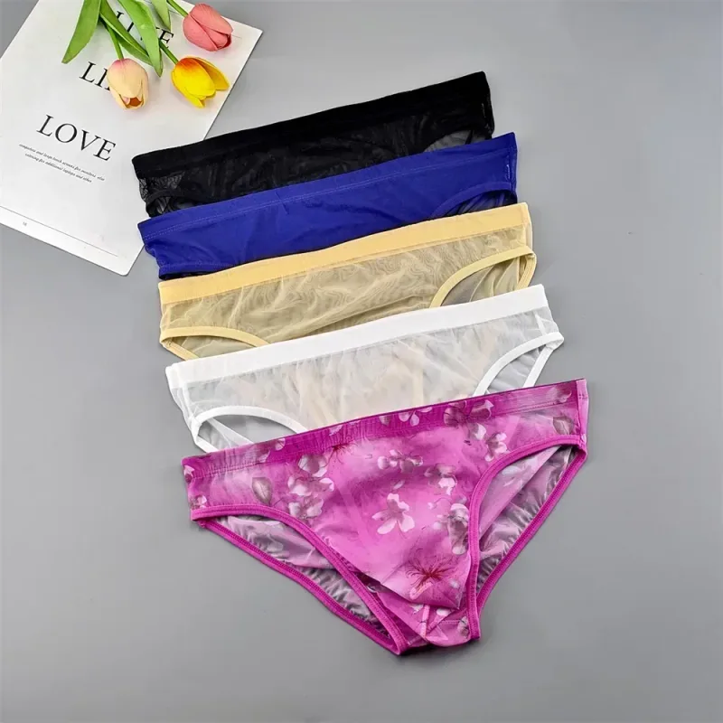 Ropa interior transparente de talla grande, calzoncillos sexis transparentes para Hombre con bolsa, bragas masculinas transpirables de nailon, XL-4XL