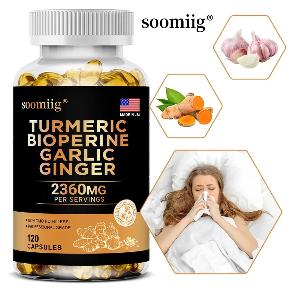 Suplemen Kunyit dan Bawang Putih 4-dalam-1 dengan Bioperine 2360 mg Kapsul Akar Halia untuk Pencernaan Sendi & Sokongan Kesihatan Imun — image 1