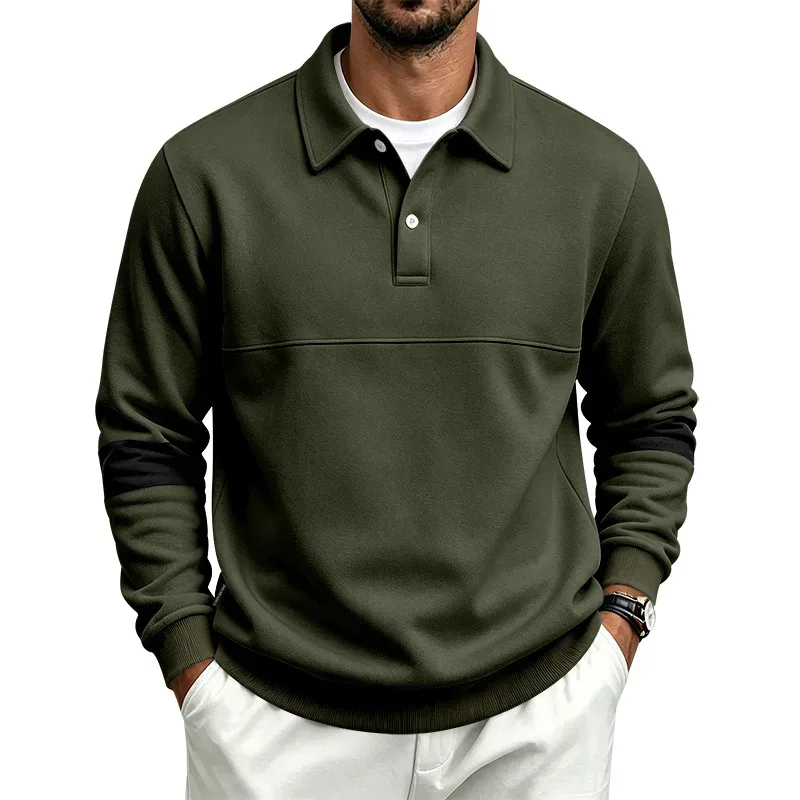 Men Lapel Polo Sweatshirt, Color Block Long Sleeve Pullover, Loose Solid Casual Top for Spring Autumn Daily Outfit — image 13