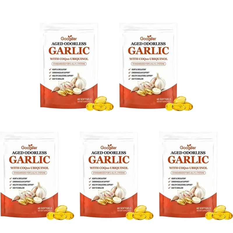Cápsulas gelatinosas de alho inodoras envelhecidas Googeer com CoQ10 Ubiquinol Vitamina K2 (MK-7) para circulação e suporte ao colesterol 60 cápsulas gelatinosas — image 10