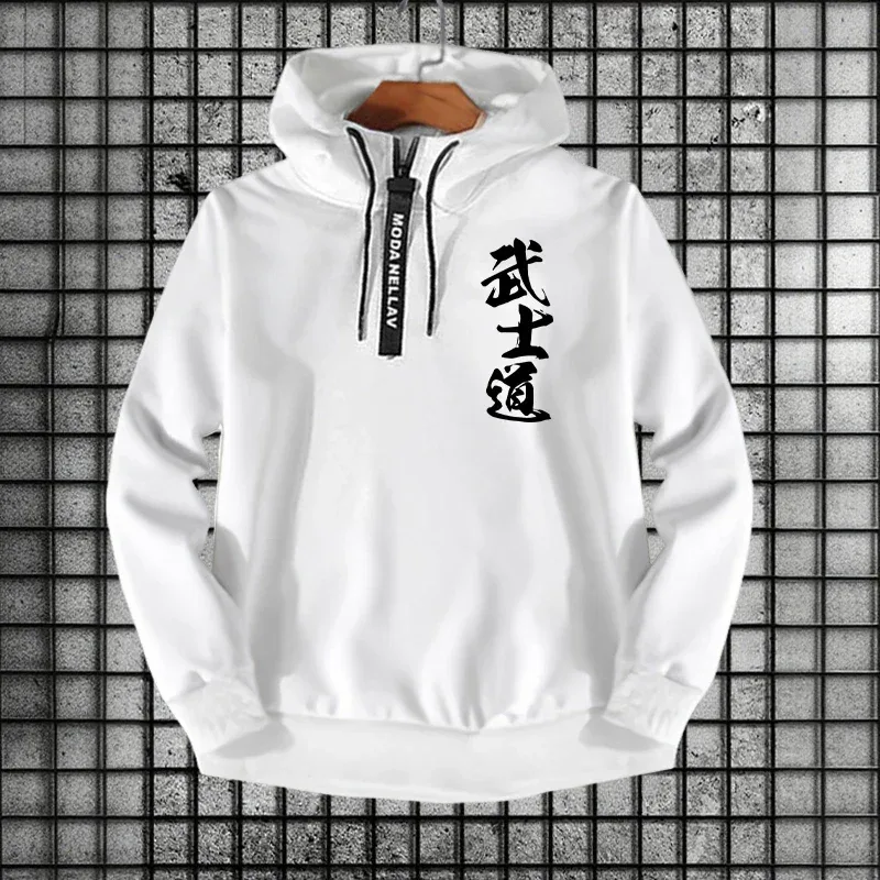 Bushido Print Men's Half Zipper Hoodie Urban Fashion Hooded Long Sleeve Sweatshirt Autumn Winter Daily Casual Sports Pullover — image 5