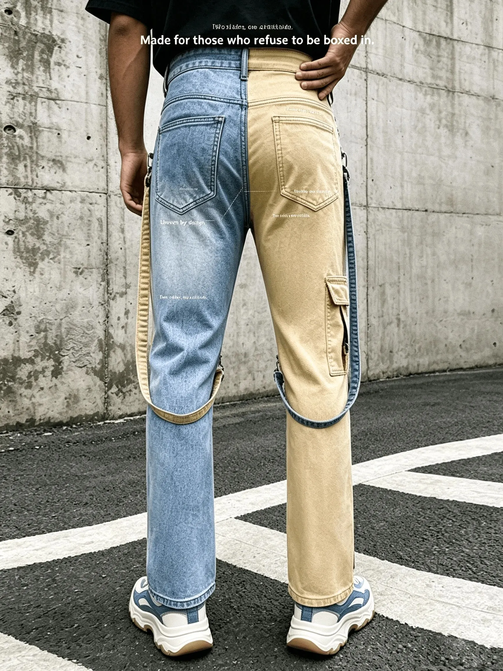 Y2K Jeans for Men Techwear Retro Cargo Pants Flared Bootcut Jeans Contrast Color Splicing Strap Streetwear Denim Trousers