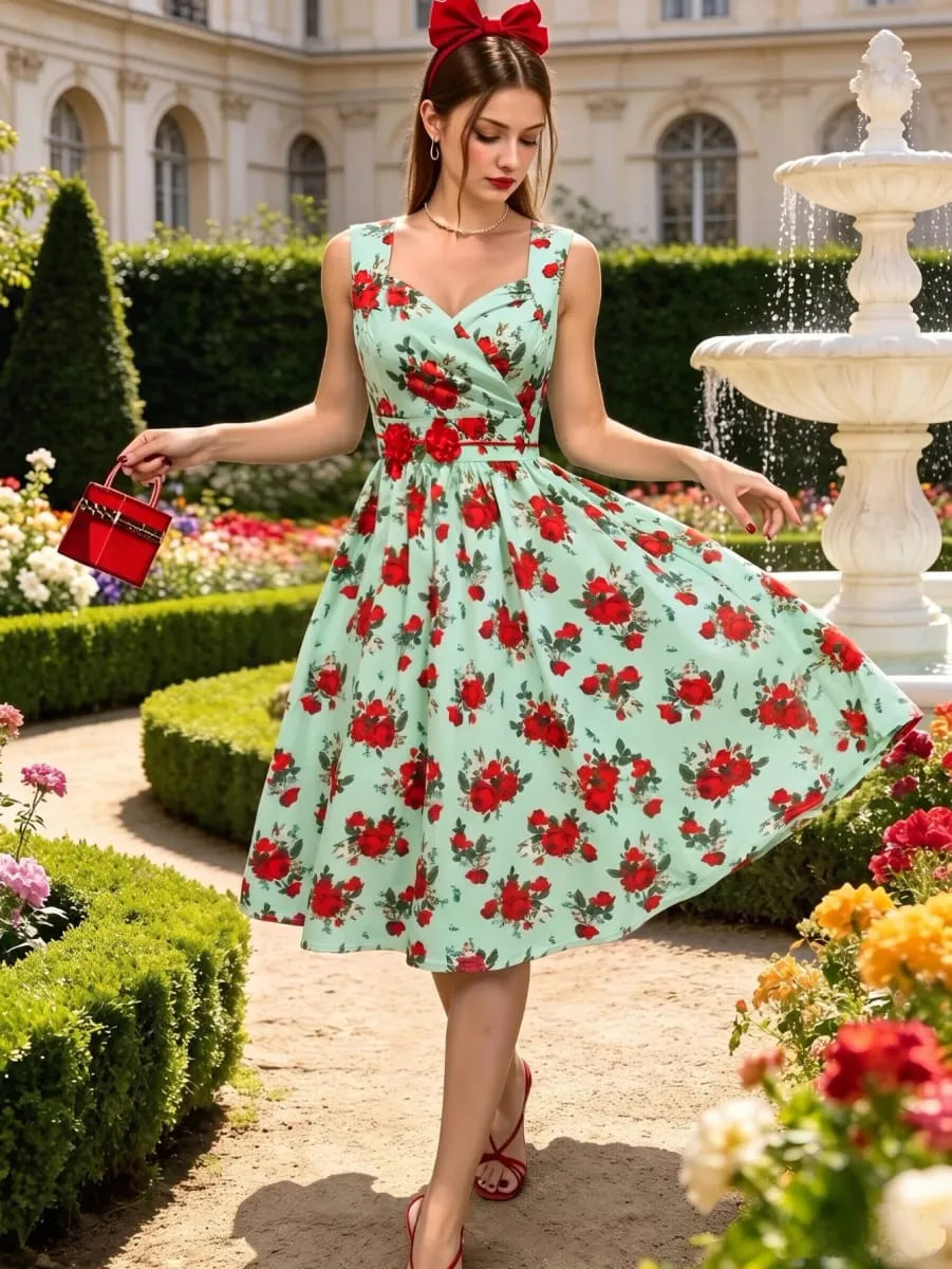 Women's Sleeveless V Neck Floral Print Midi Dress Wrap Design A Line Swing Dress Fashion Casual Ladies Daily Outfit — image 2