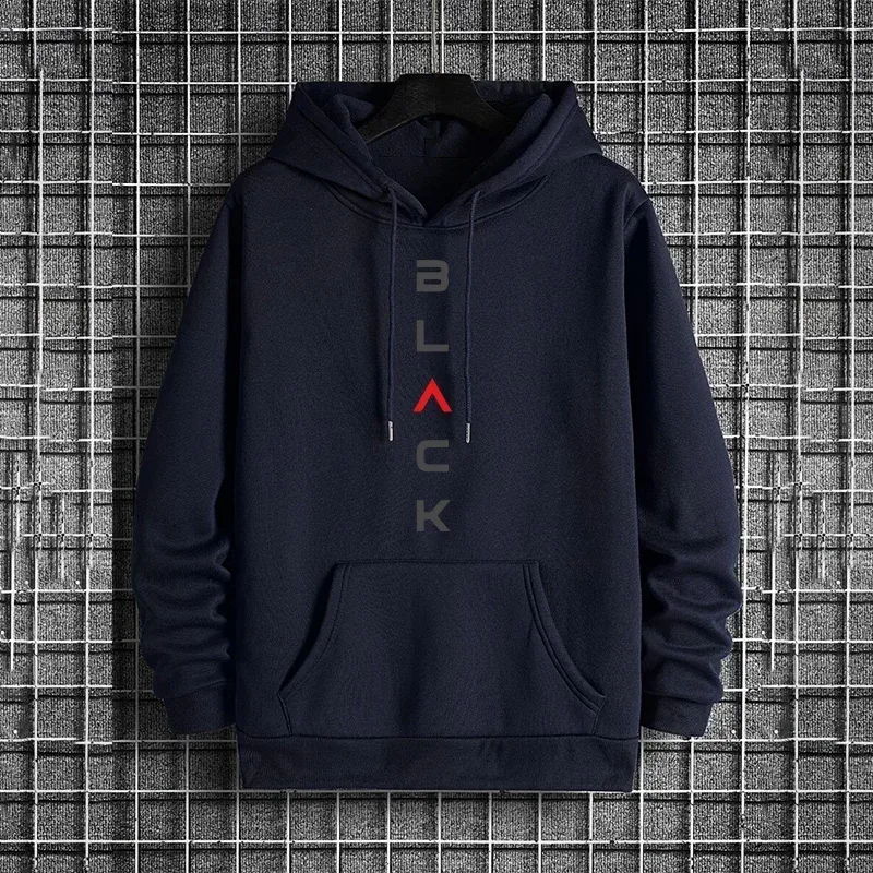 Black Letter Print Hoodies for Man Autumn Winter Hot Sale High Quality Hooded Sweatshirt Home Outdoor Casual Sport Warm Pullover — image 4