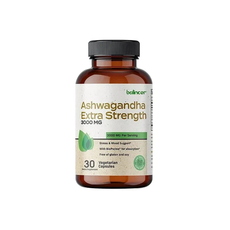 Naturlig Ashwagandha Stress- och humörlindring Örtvegetarisk KSM-66 Kapslar Anti-ångest Stresslindring Hjärnhälsa