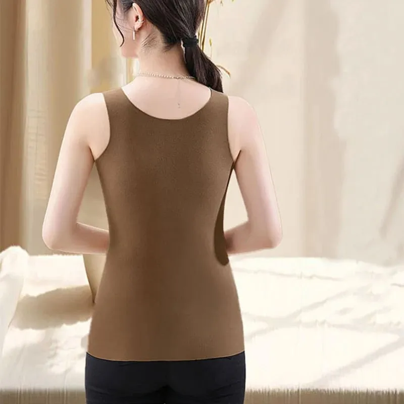1pcs Women Thermal Tops Girls Traceless Solid Color Vest Base Layer Warm Tank Top Autumn Winter Female Sexy Slim Camisole — image 3