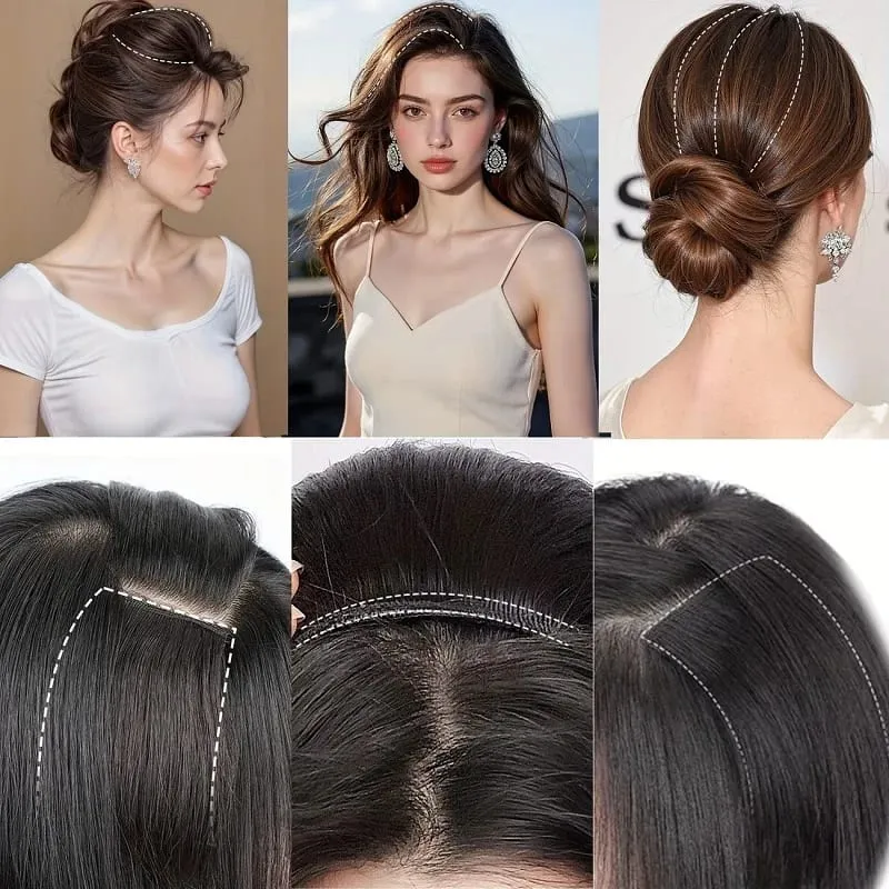 10cm/20cm/30cm Synthetic Short Straight Hair Pads Invisible Clip in Hair Extension Hair Top Side Cover 2 BB Clips Hairpiece — image 6