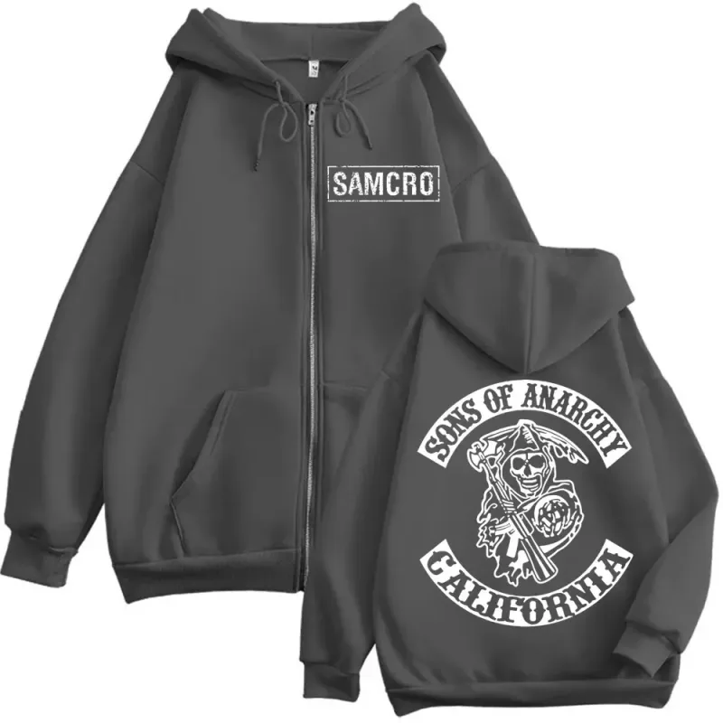 Sons of Anarchy Double Sided Print Zipper Hoodie Men's Women Gothic Vintage Zip Up Sweatshirt Casual Fashion Oversized Pullovers — image 4