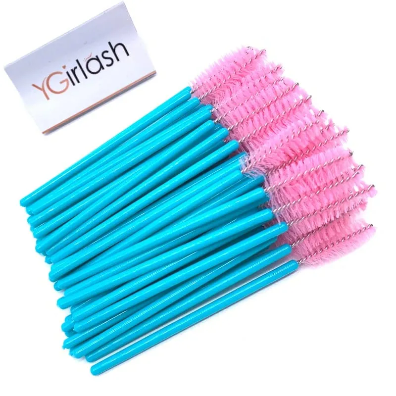 YGirlash 50 יחידות Lash Swans מוליך ריסים קריסטל ידית יהלום חד פעמית שרביטי מסקרה ניילון מברשת כלים קוסמטיים