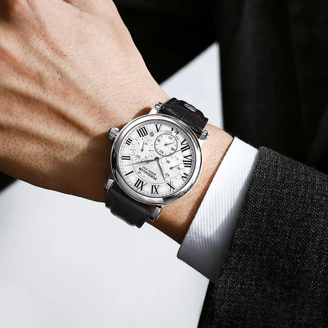 Luxury Quartz Men Wristwatch Chronograph Date Business Male Watch Waterproof Leather Fashion Men's Watches Reloj Hombre — image 6