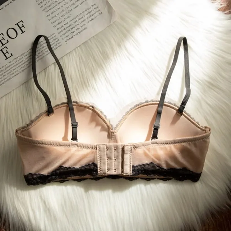 Sexy Mesh Wire Free Underwear Set Women Lace Dot 1/2 Palm Cup Push Up Bra Summer Detachable Strap Lingerie and Panties Sets