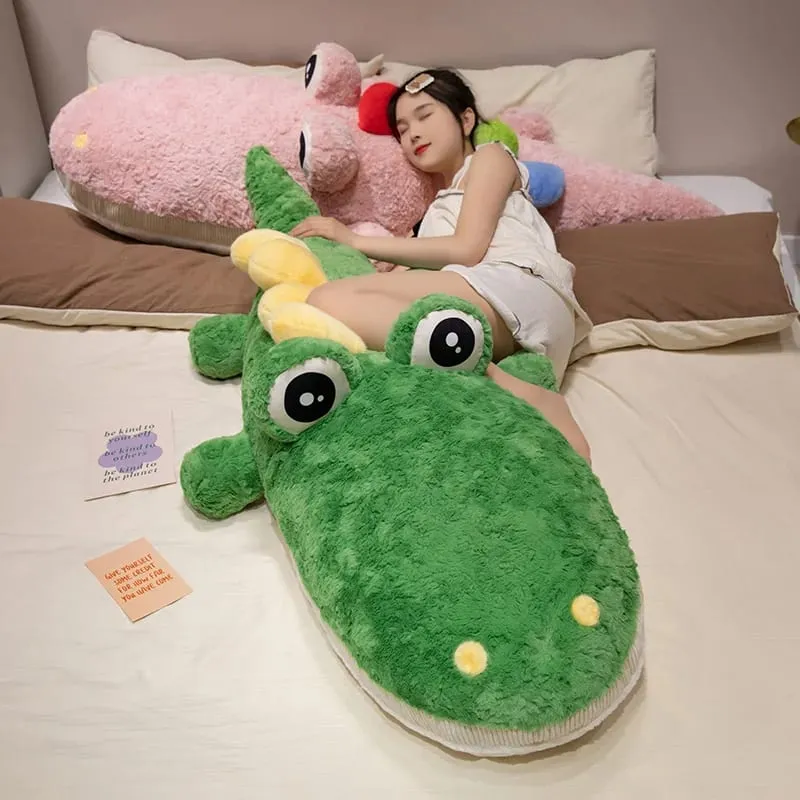 55/75cm Cute Lying Crocodile Plush Pillow Prone Posture Alligator Stuffed Cushion Sofa Bed Nap Plush Toy Home Decor Gift