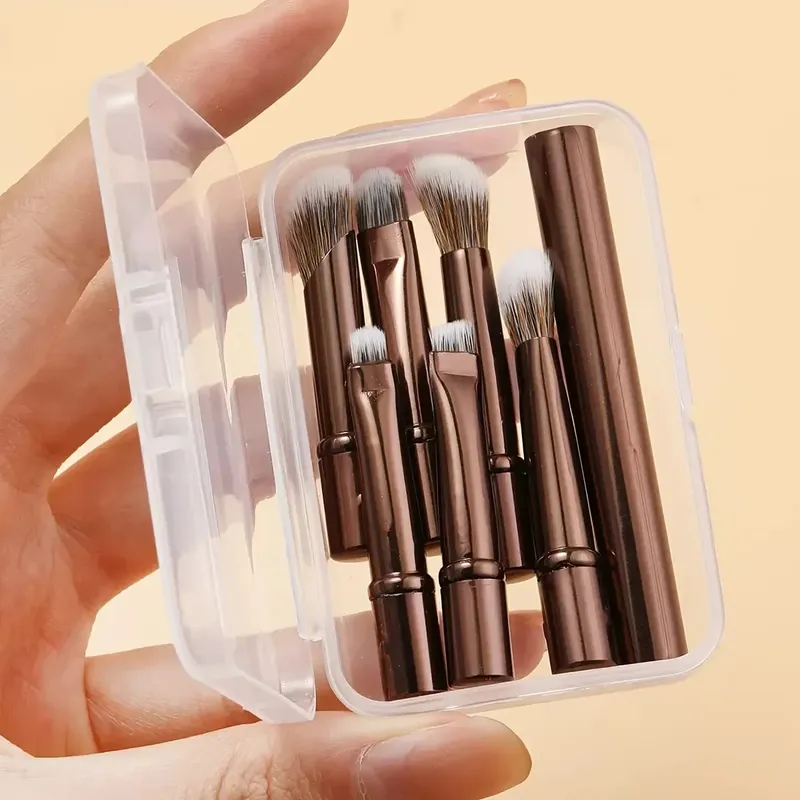 Set di pennelli per trucco da viaggio mini da 6 pezzi con pennello per ombretti portatile in tubo di alluminio rimovibile e scatola di immagazzinaggio