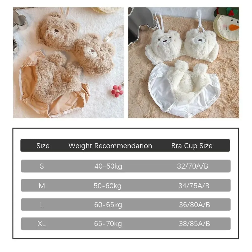 Cute Women Lingerie Set With Steel Ring Cartoon Bear Winter Bra & Brief Sets Soft Girl Warm Underwear Panties Suit Girl — image 6