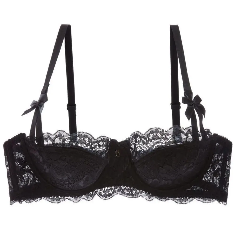 セクシー French Lace Half Cup Bra Set Bow Shoulder Strap Thin Large Bust Minimizer Pure Desire Lingerie For Teen Girls Daily Outfit — image 1
