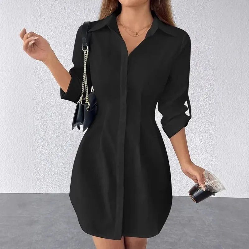 Women Long Sleeve Shirt Dress Fall Winter Open Cardigan Turn Down Collar Button Down Casual Midi Dresses — image 4