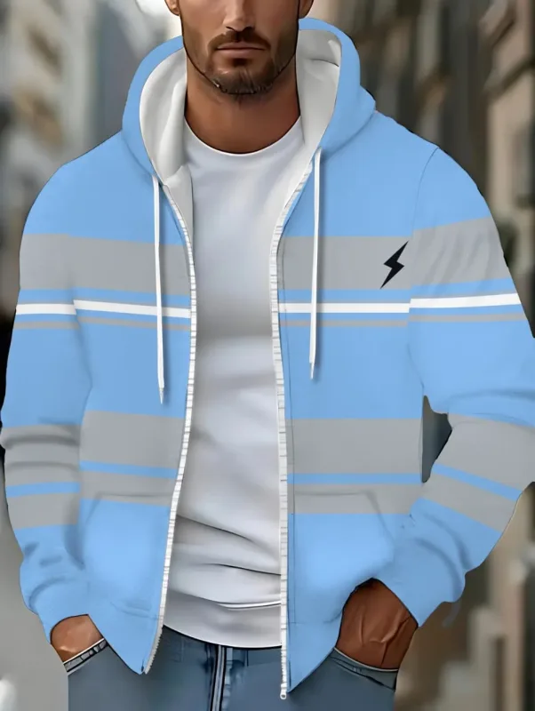Hoodies for Man Striped Print Full Zip Sweatshirt Outdoor Wear Man Hoodie Fashion Casual Loose Sports Tops Pullover Man Clothing — image 21