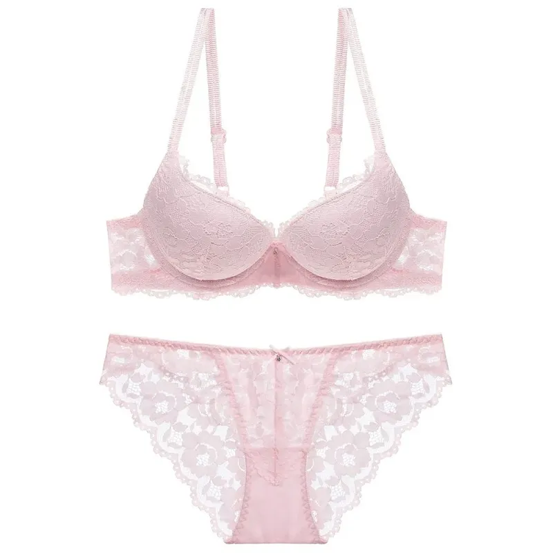 Fashion Mesh Lace Flower Bra Low Waist Non Slip Push Up Bra Women Lingerie Bowknot Seamless Underwear Set Summer — image 8