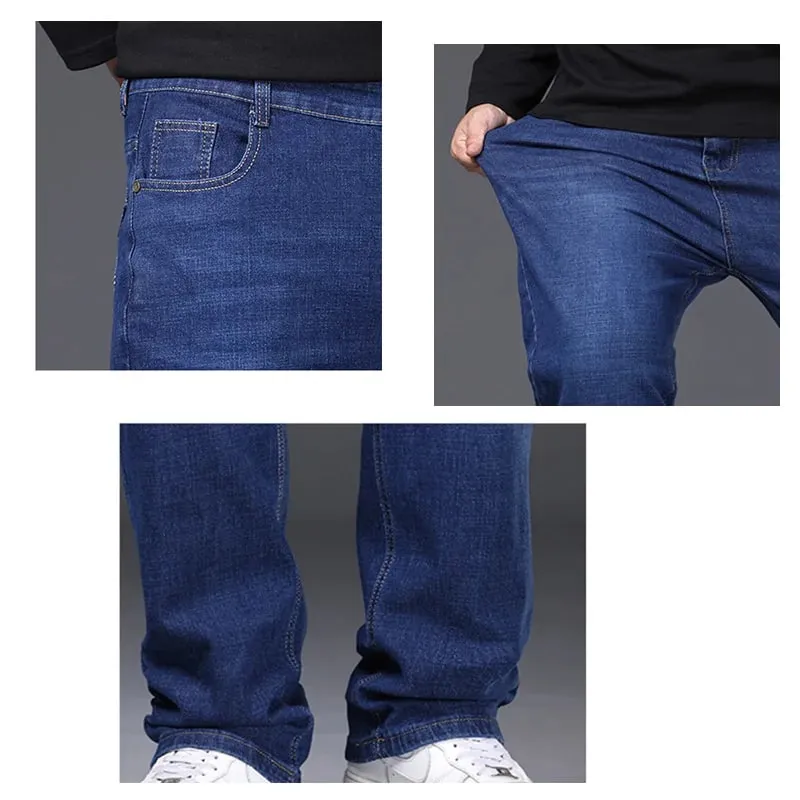 Velikosti 29-50 Pánské strečové džíny Rovné nohavice Džínové kalhoty Rozšířená velikost Modrá Černá Streetwear Uvolněný střih Do práce Neformální Nové — image 5