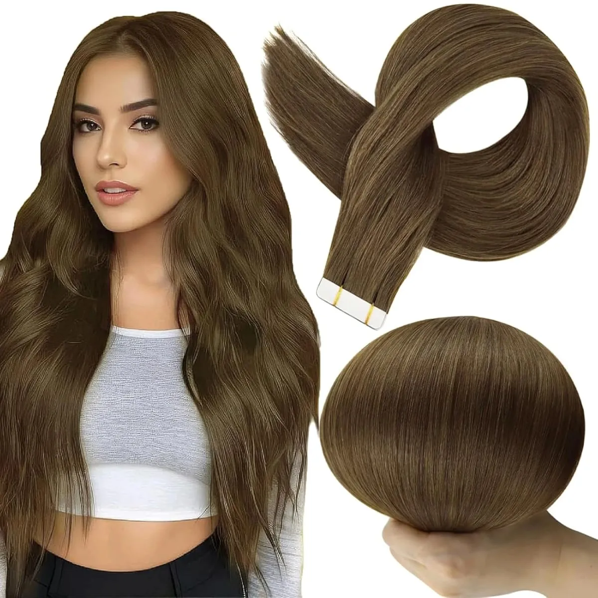 [New Color] Full Shine Tape in Hair Extensions Human Hair Brazilian Remy Straight Hair Extensions 20 Pcs 50G for Women