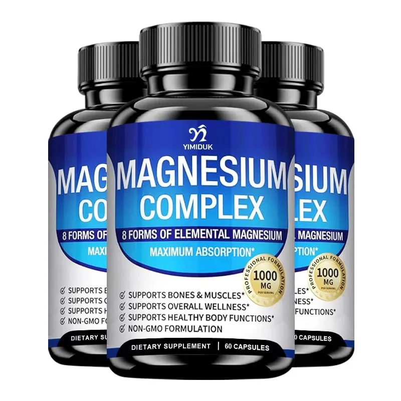 Magnesium Complex Supplement 1000mg -Magnesium Glycinate Citrate Malate Taurate Chelated for Bones Muscle Recovery Energy