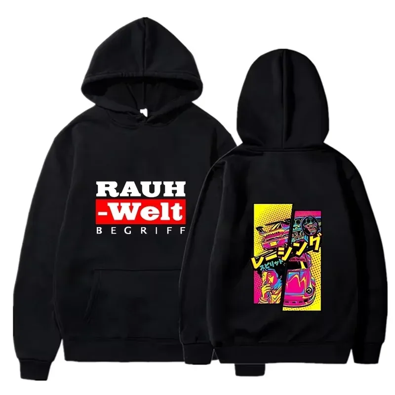 Rauh Welt Hoodie Car Widebody Tuning JDM Racing Pop Art Comic Aesthetic Black Oversized Casual Sweatshirt Long Sleeve — image 2