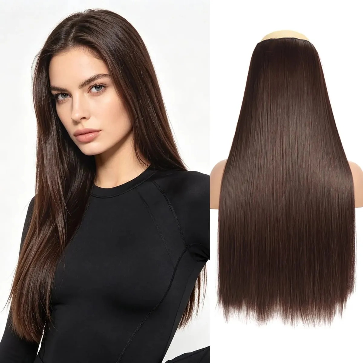 Synthetic 5 Clips in one piece hair extensions 22inch long straight clip in hair for women girls daily party holiday — image 14