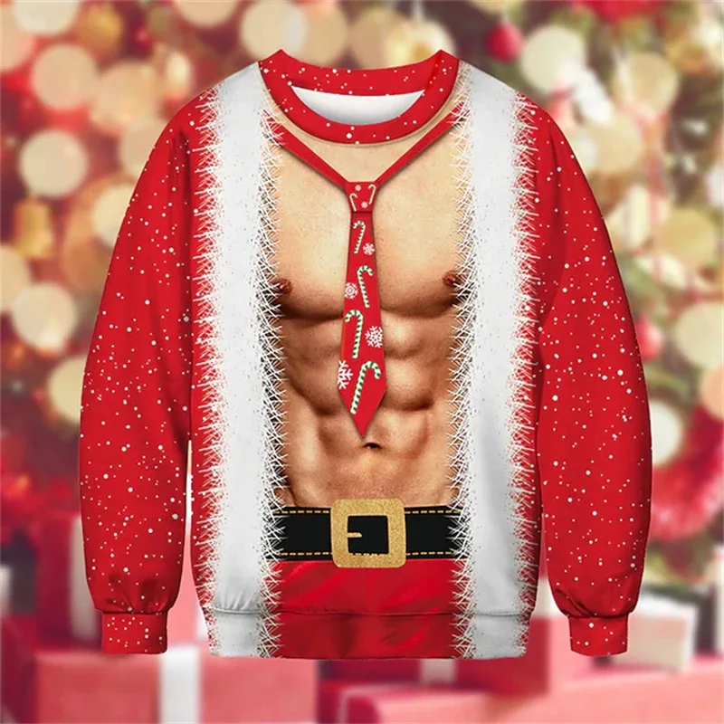 Kerst Lelijke Trui Grappige 3D Afdrukken Spierpatroon Sweatshirts Voor Mannen Nieuwe Mode Trui Party Cosplay Kostuum Kerstcadeau — image 6