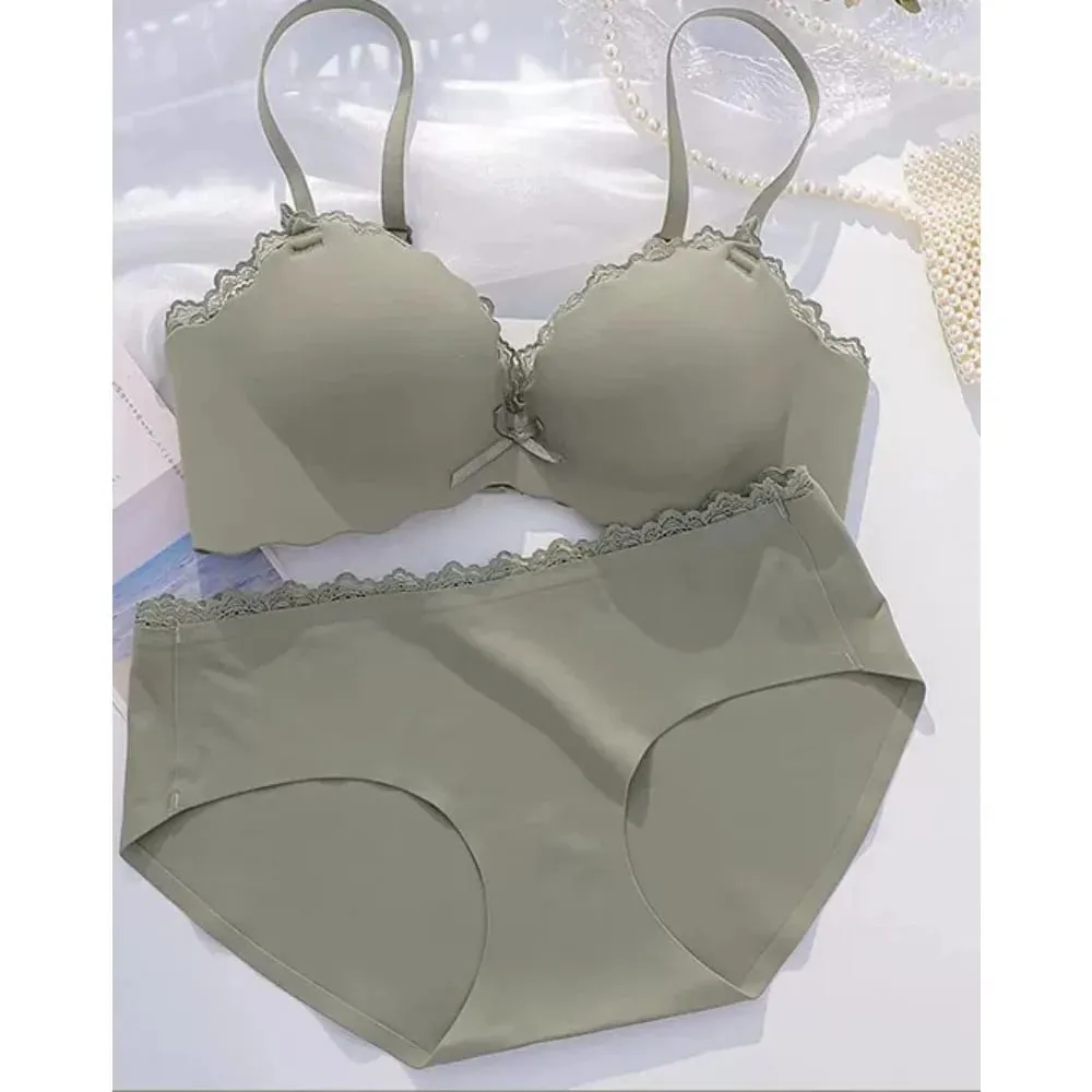 AA Cup Padded Push‑up Bra Panty Set Wireless Seamless One‑piece Lingerie Suit for Small Flat Chest Soft Daily Casual Underwear