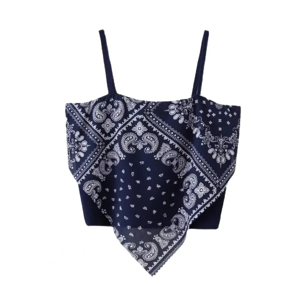 สปาเก็ตตี้สายคล้องคอเซ็กซี่Backless Camisoleพิมพ์เสื้อฤดูร้อนElegant Partyผู้หญิงCamisเกาหลีสไตล์เซ็กซี่สั้นTop